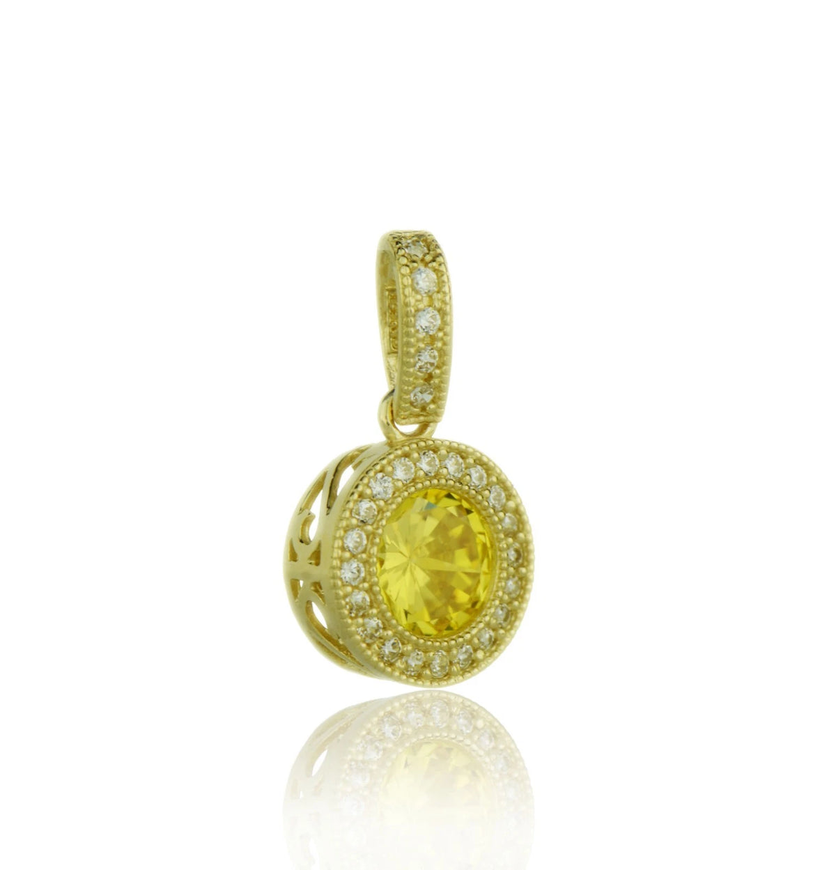 14k Yellow Gold CZ Halo Round Pendant