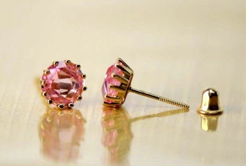14k Solid Yellow Gold 6mm Round Birthstone Screw Back Earrings for Women