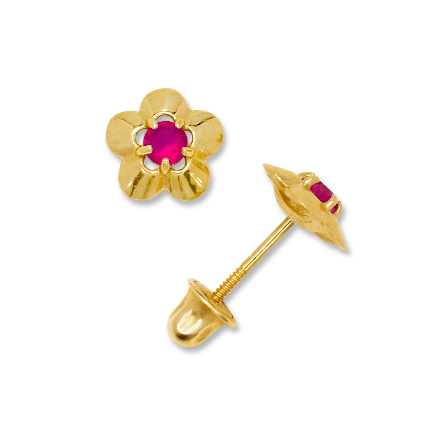 14K Yellow & White Gold Elegant CZ Flower Stud Earrings for Girls
