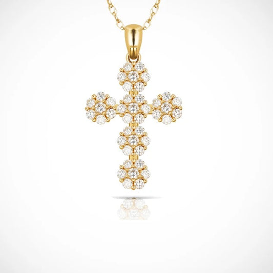 14K Yellow & White Gold Fancy Cross Pendant For Women