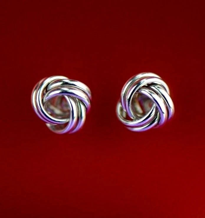 14K Yellow and White Gold Polished Love Knot Stud Earrings