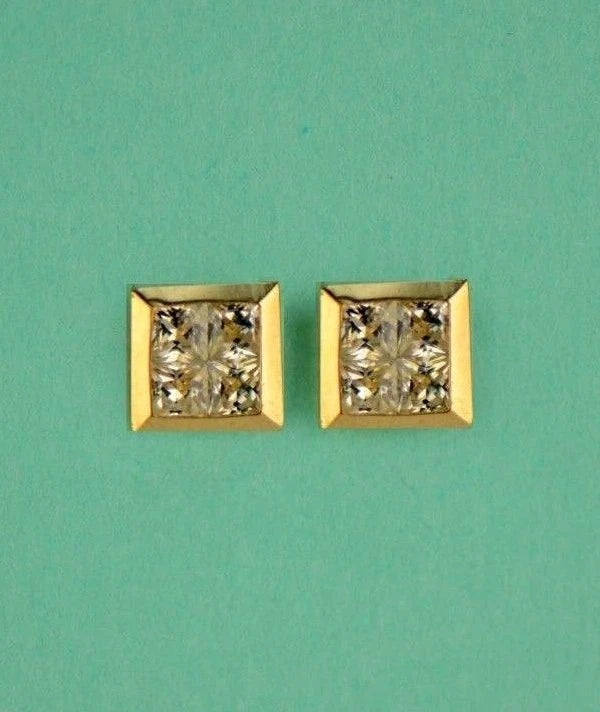 14K Yellow or White Gold Fancy Square CZ Stud Earring