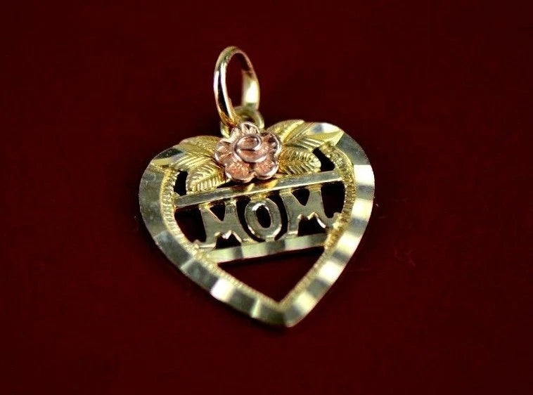 14k Yellow Gold Mom Heart CZ Pendant