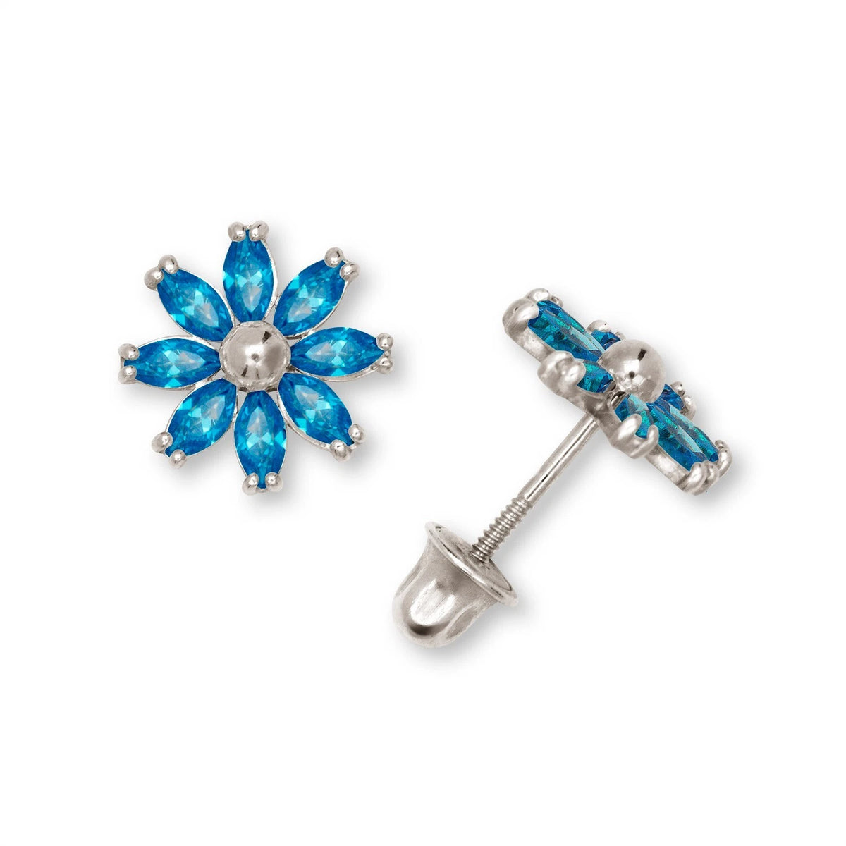14K Yellow & White Gold Flower Pretty Earrings for Women