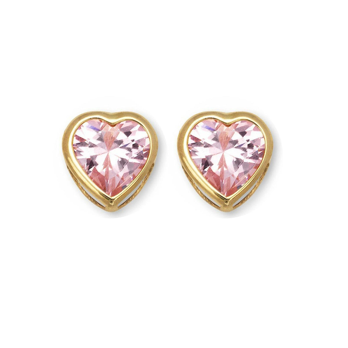 14K Solid Yellow Gold Heart Stud Earrings Birthstone 6mm x 6mm