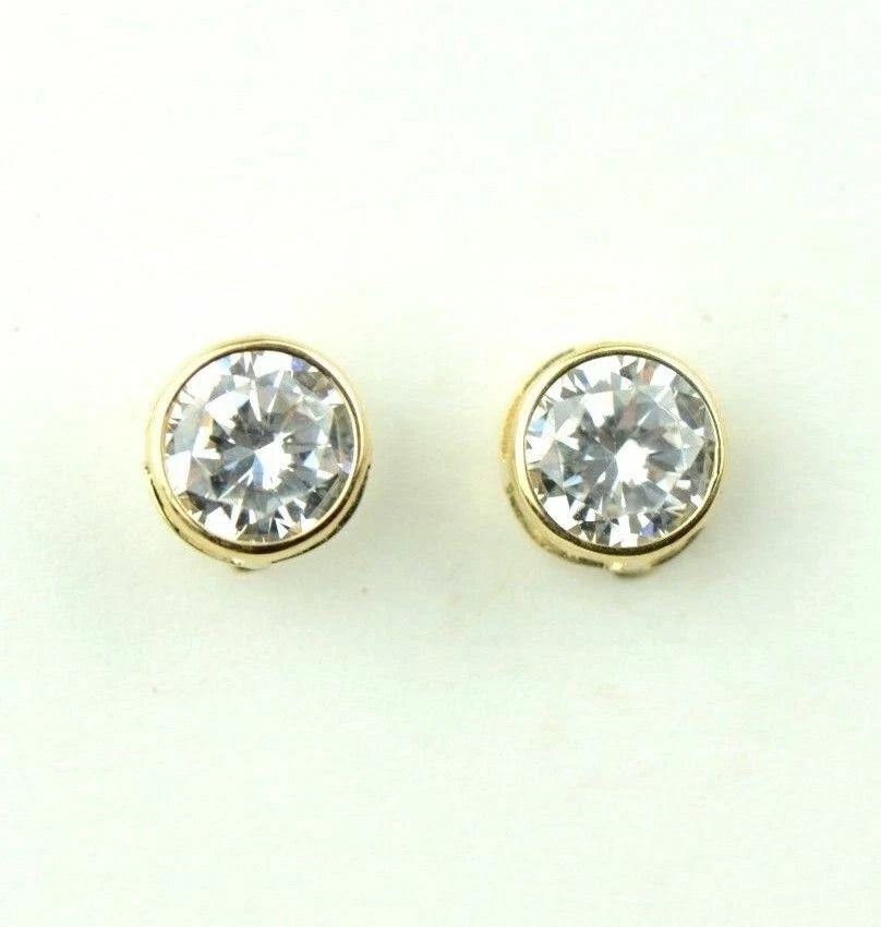 14K Round Bezel Set Yellow Gold Birthstone Earrings