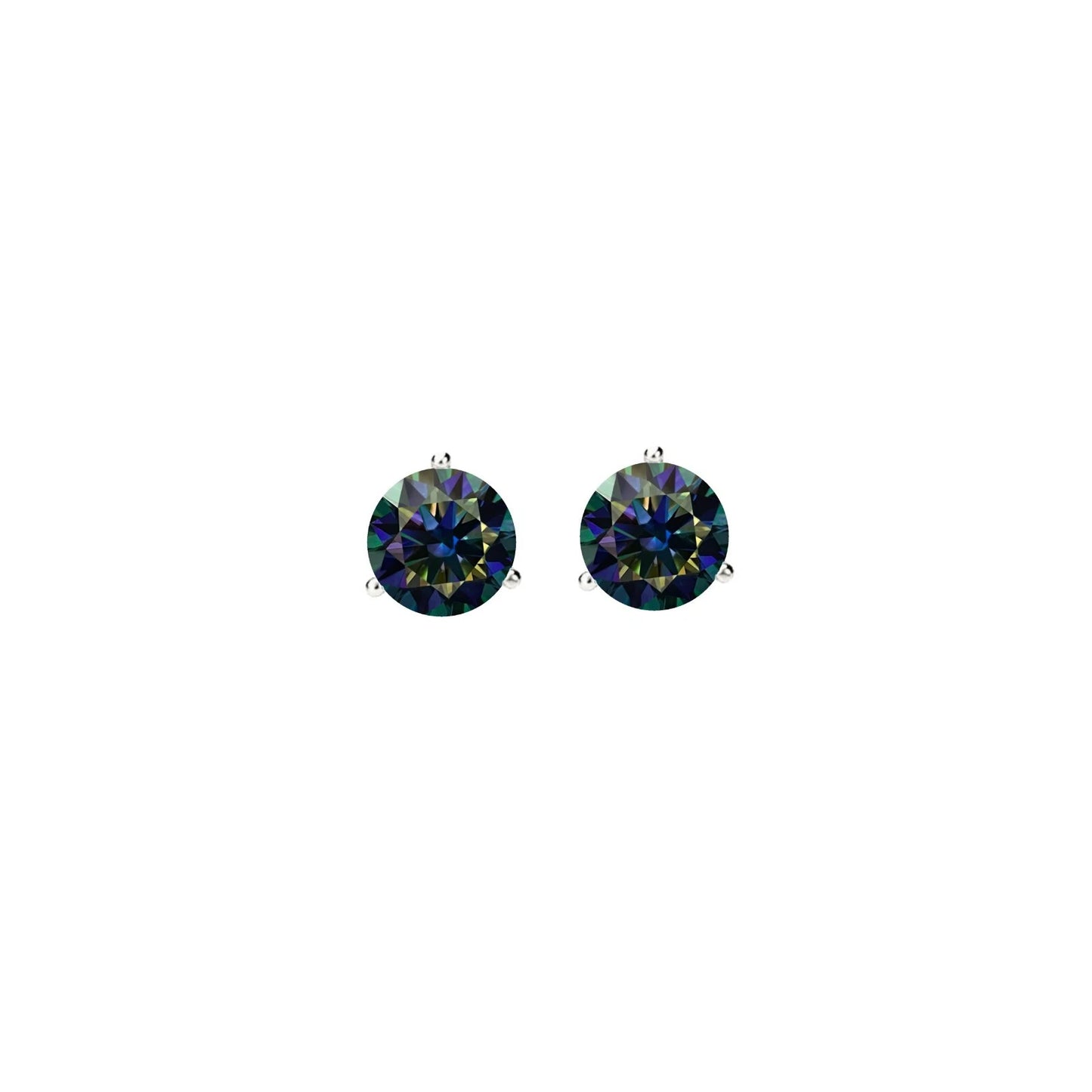 14KGold GRACertifiedD-VVS1 Rainbow Blue Moissanite Push Back Stud Earrings