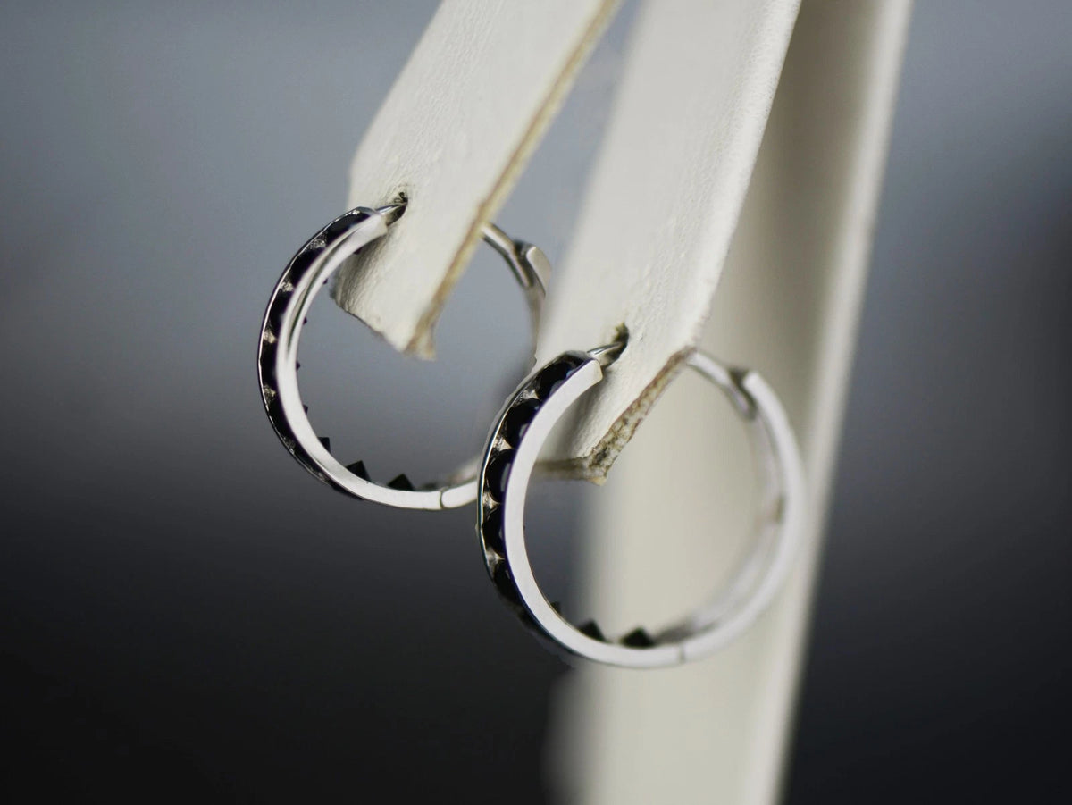 14k Yellow and White Gold Black Huggie Hoop Earrings