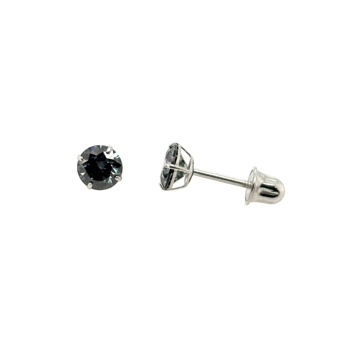 14K Gold GRA Certified D-VVS1 Round Moissanite Grey Screw Back Studs Earrings