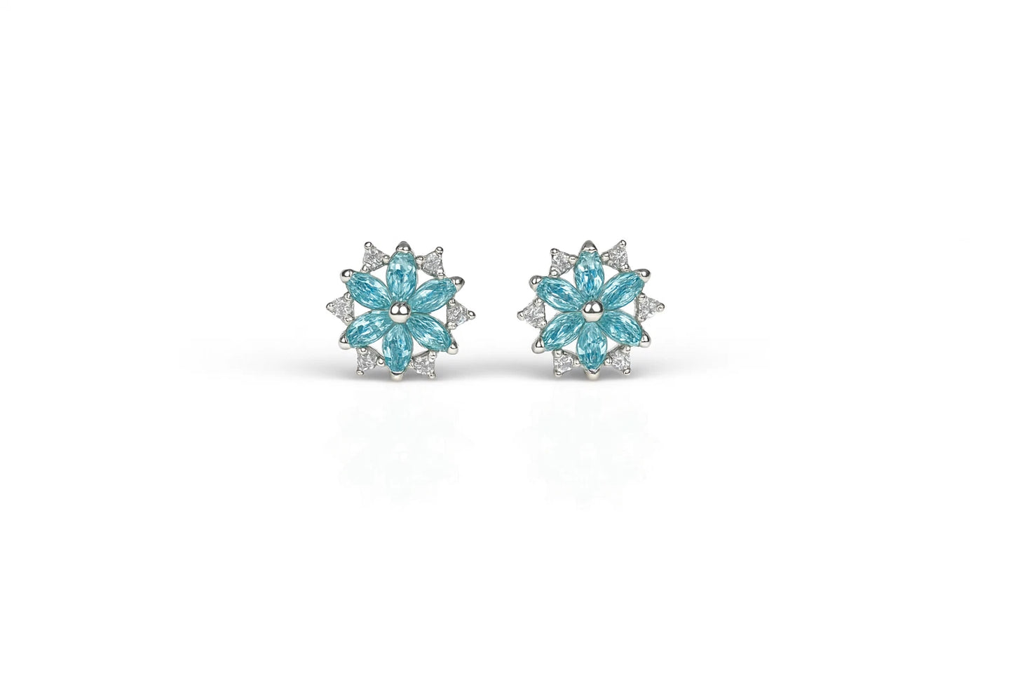 14K White Gold Beautiful CZ Flower Stud Earrings for Women
