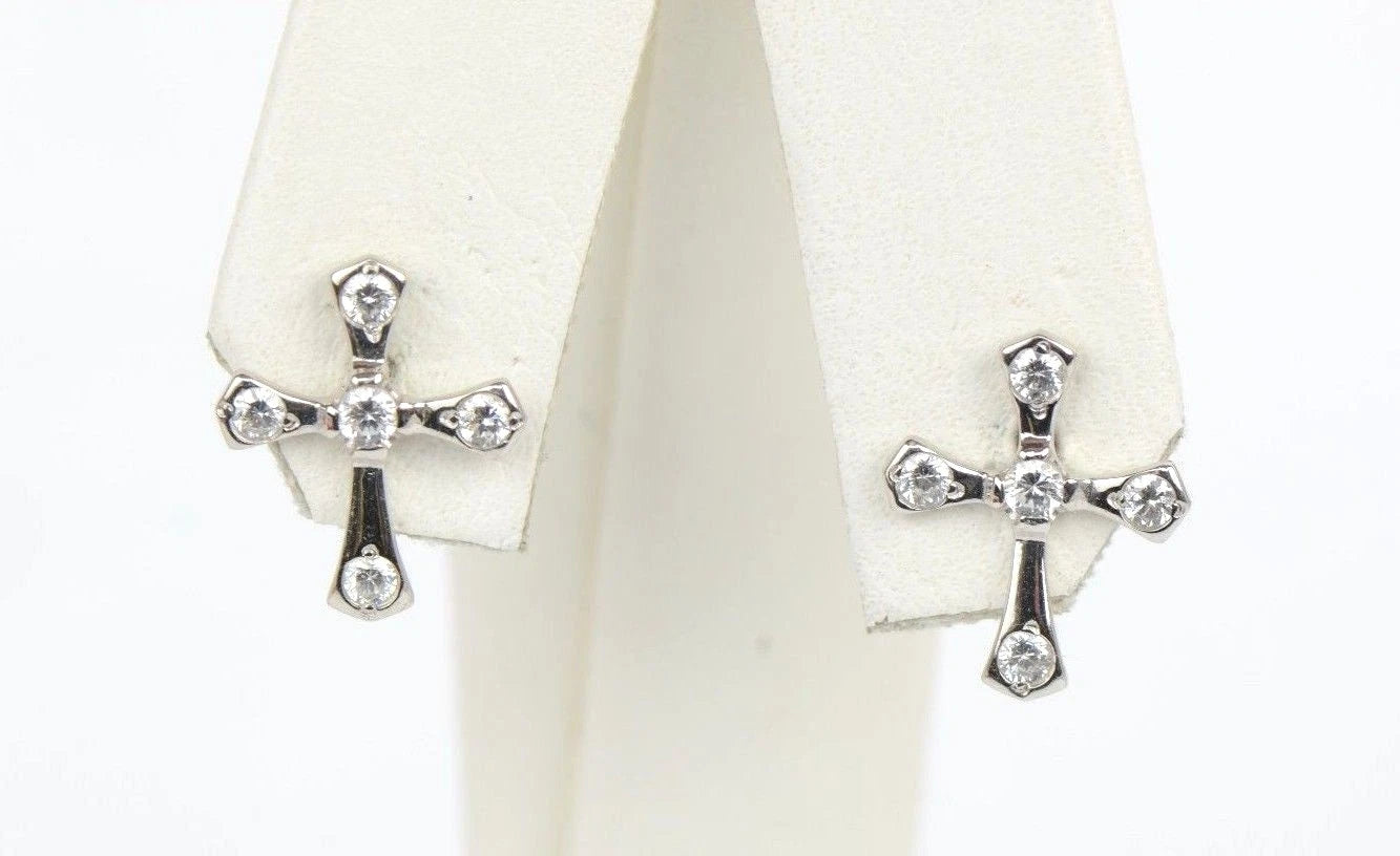 14K Yellow or White Gold Cubic Zirconia Cross Graceful Earrings