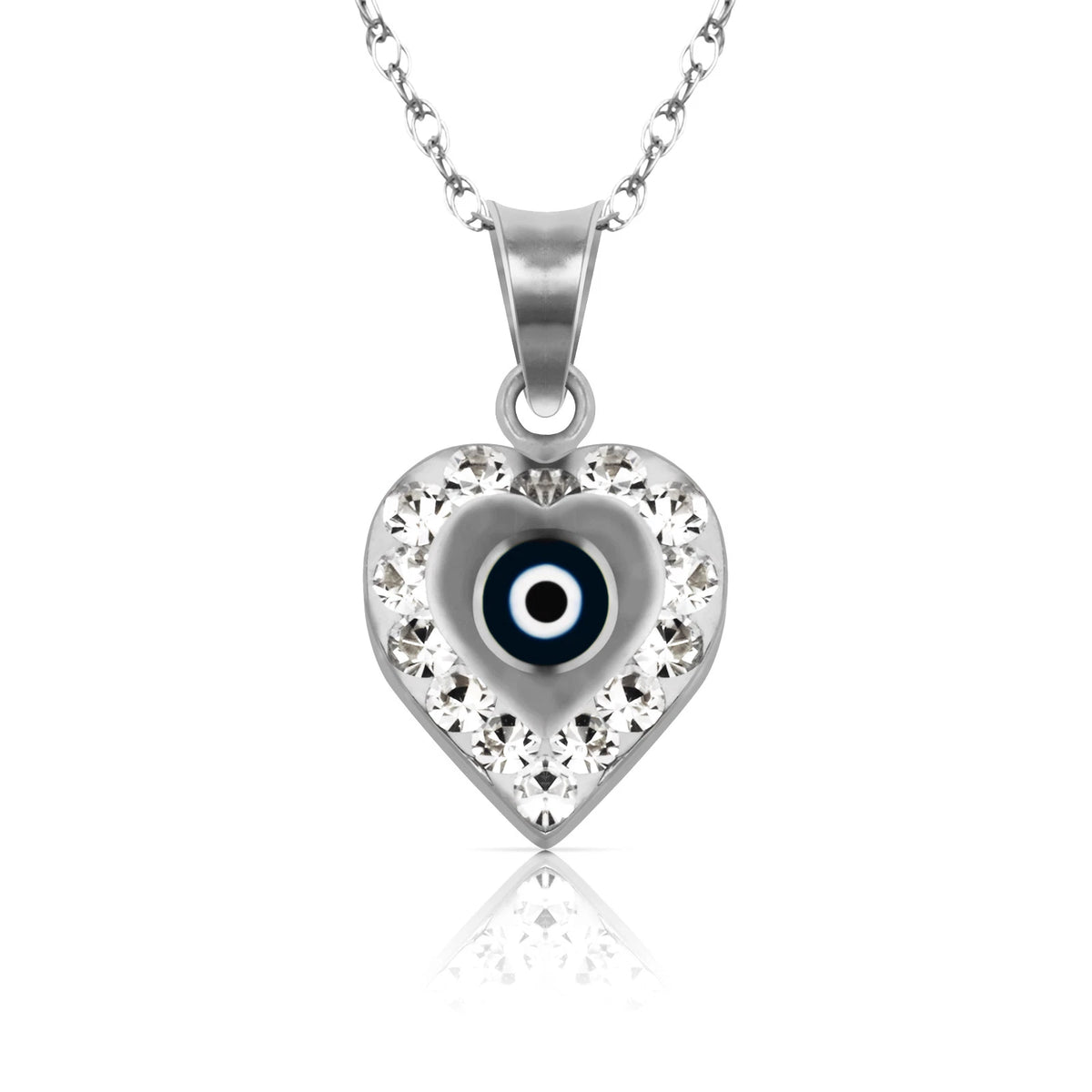 14k Yellow or White Gold CZ Heart Evil Eye Pendants
