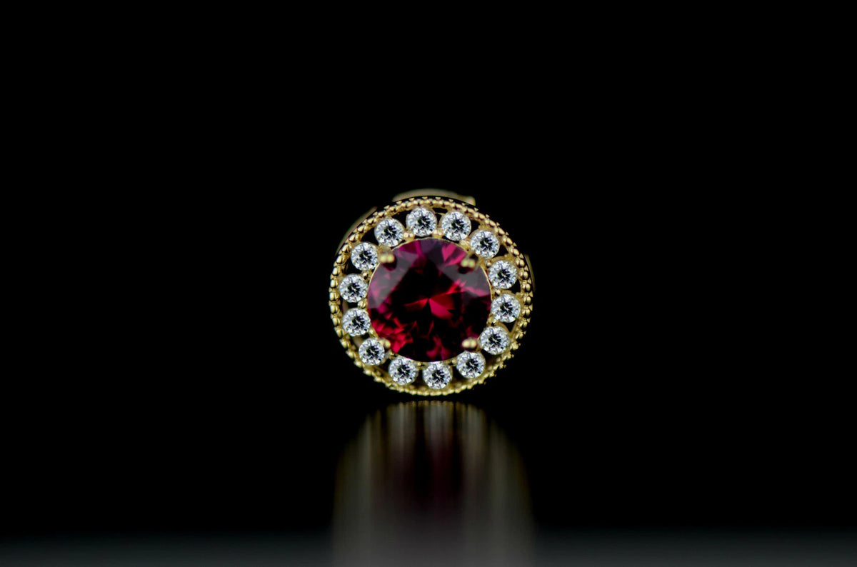 14k Yellow Gold Halo Round Pendant