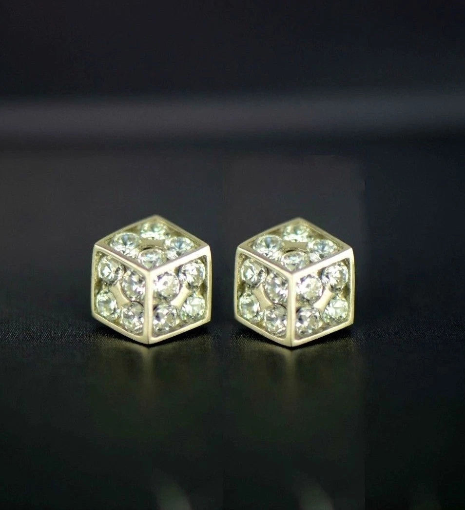 14K Yellow or White Gold Dice Stud Earrings Screw Back