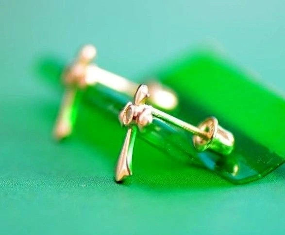 14K White Yellow Gold Cross CZ Earrings