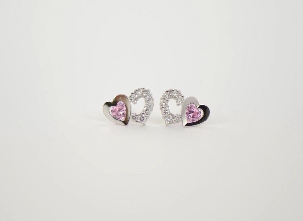 14K White Gold Double Heart Earrings