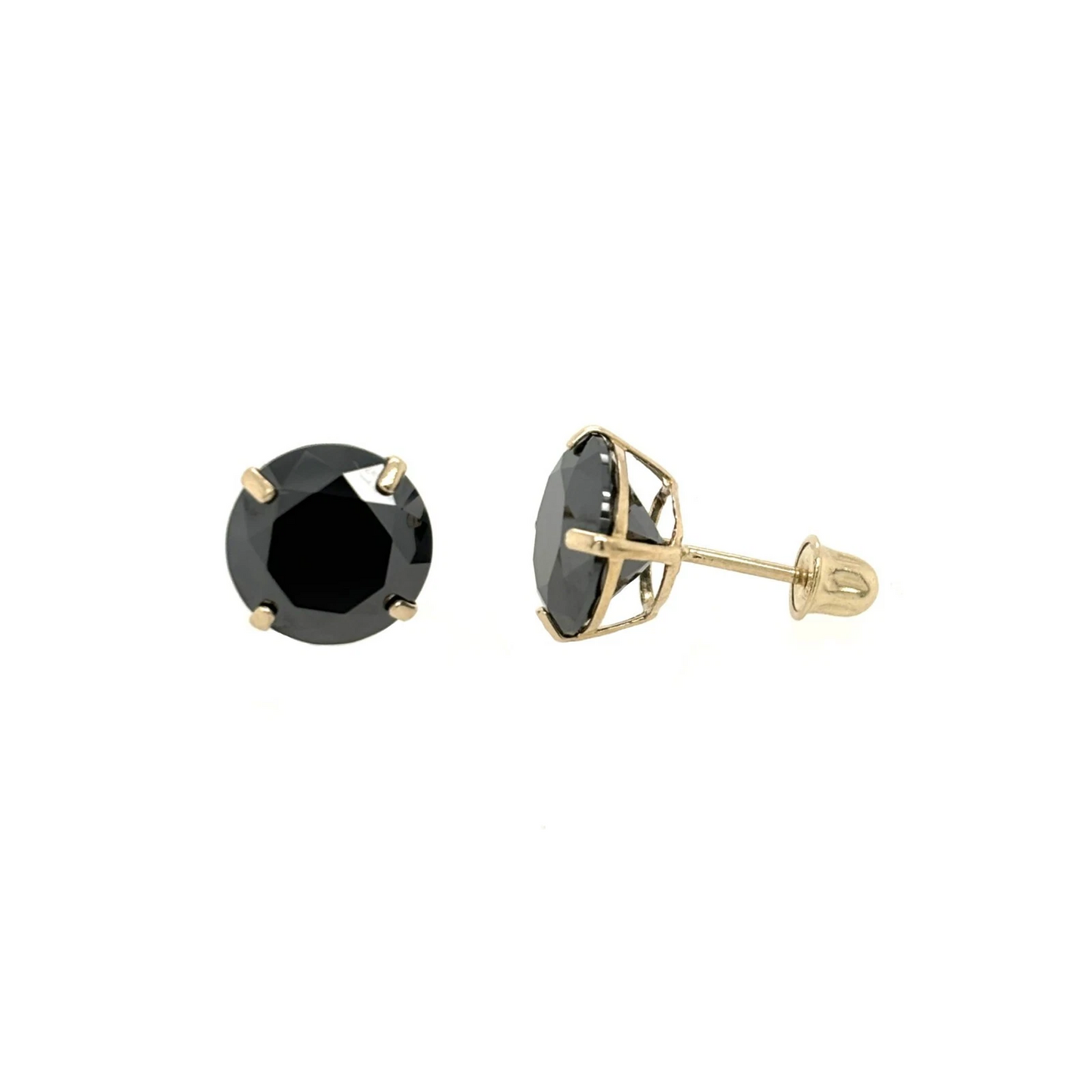 Gold 14K GRA Certified D-VVS1 Round Black Moissanite Screw Back Studs Earrings