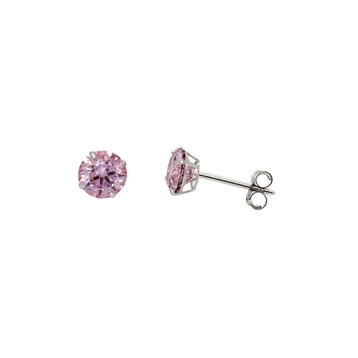 14K Gold GRA Certified D-VVS1 Round Pink Moissanite PushBack Studs Earrings