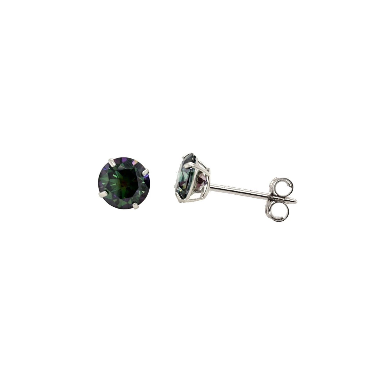 14K Gold GRA Certified D-VVS1 Rainbow Green Moissanite Studs Earrings Push Back