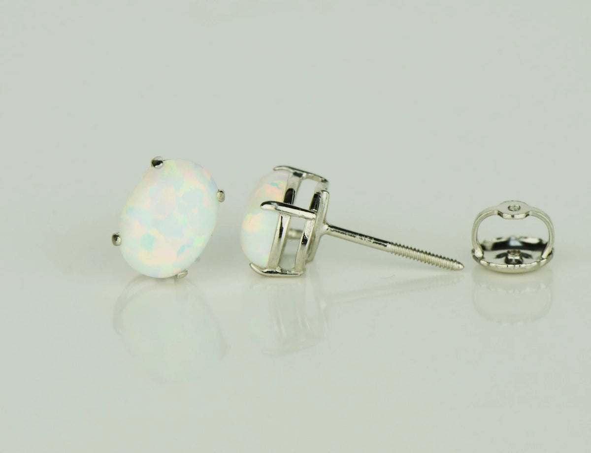 14k Yellow & White Gold Oval Opal Screw Back Stud Earrings for Earrings