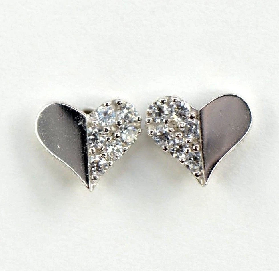 14K Yellow & White Gold Beautiful Heart Shape CZ Stud Earrings for Women