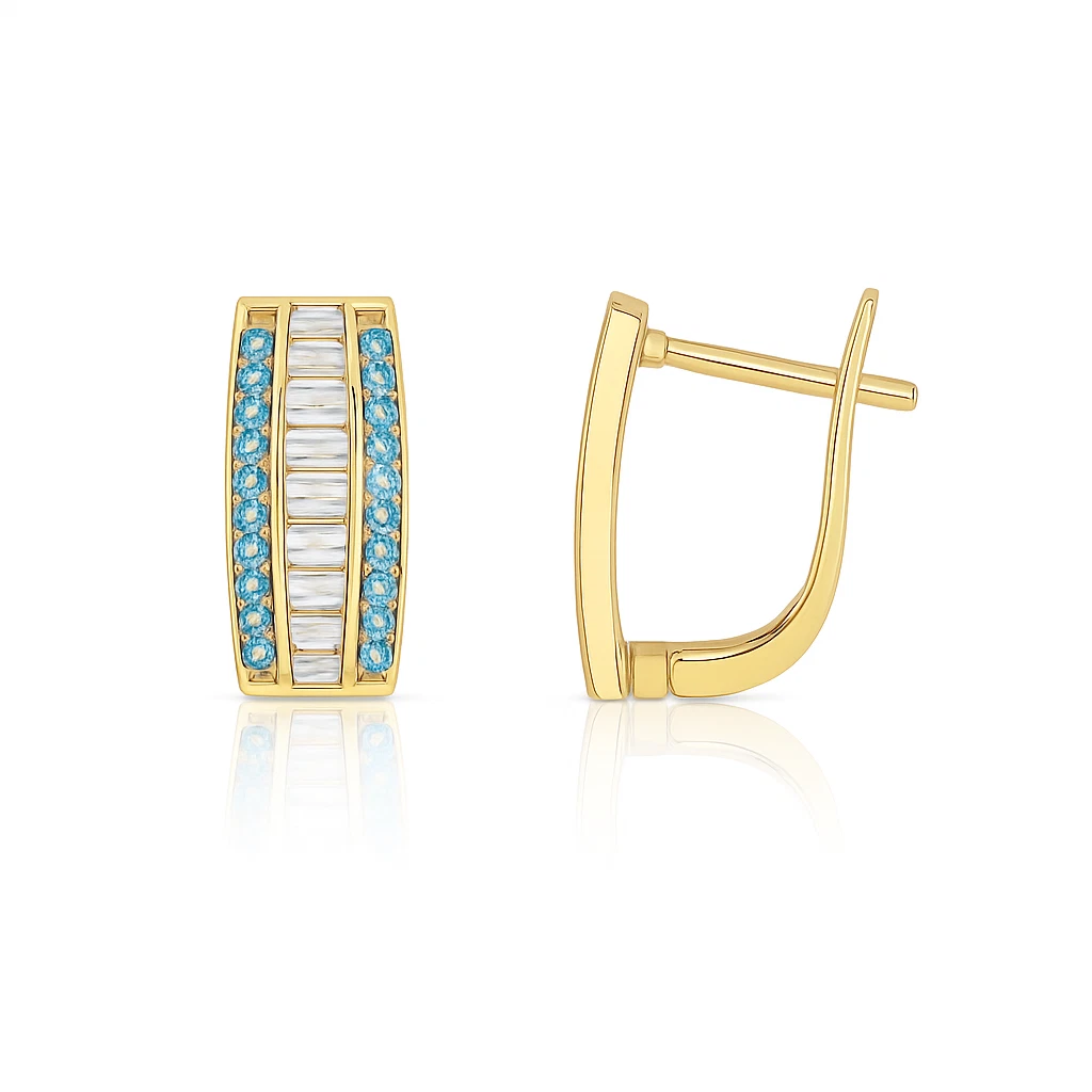 14k Yellow Gold CZ Beautiful Leverback Earrings for Women