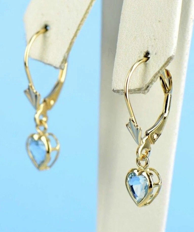 14k White Gold Dangle Bezel Heart CZ Leverback Pierced Earrings Birthstone 5x5MM