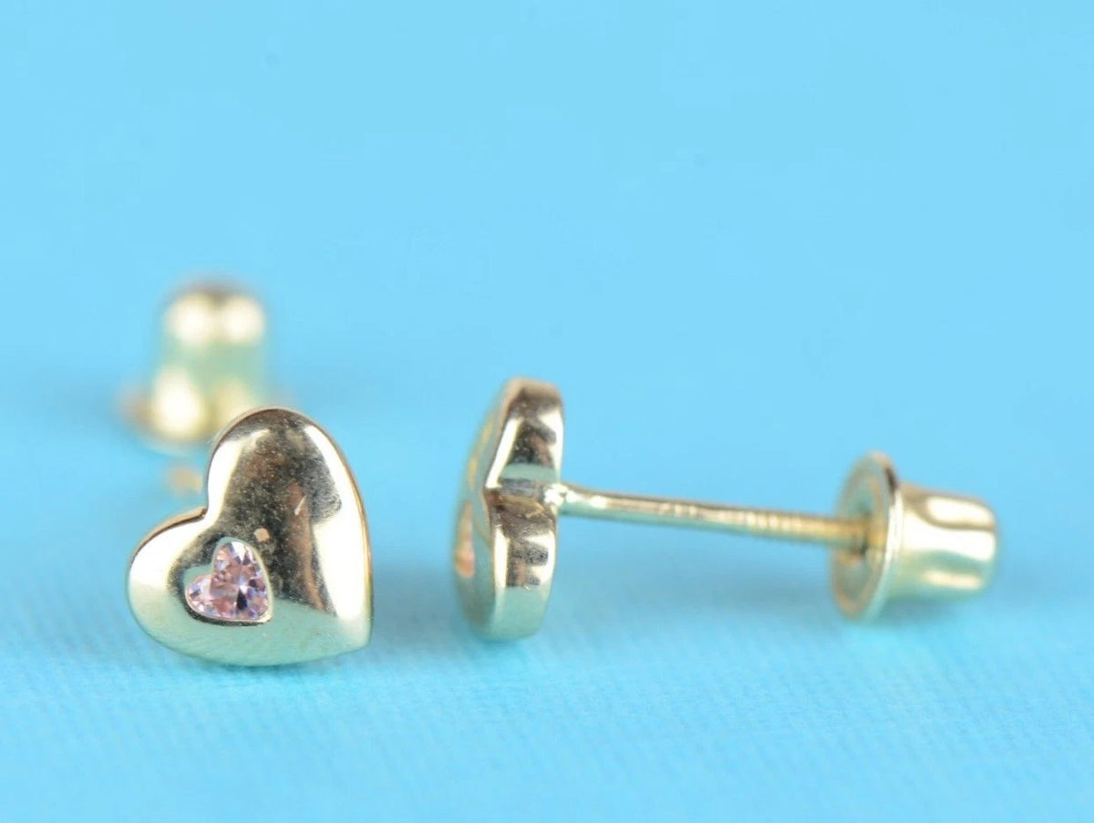 14K White or Yellow Gold Heart One Side Stone Shape CZ Stud Earrings