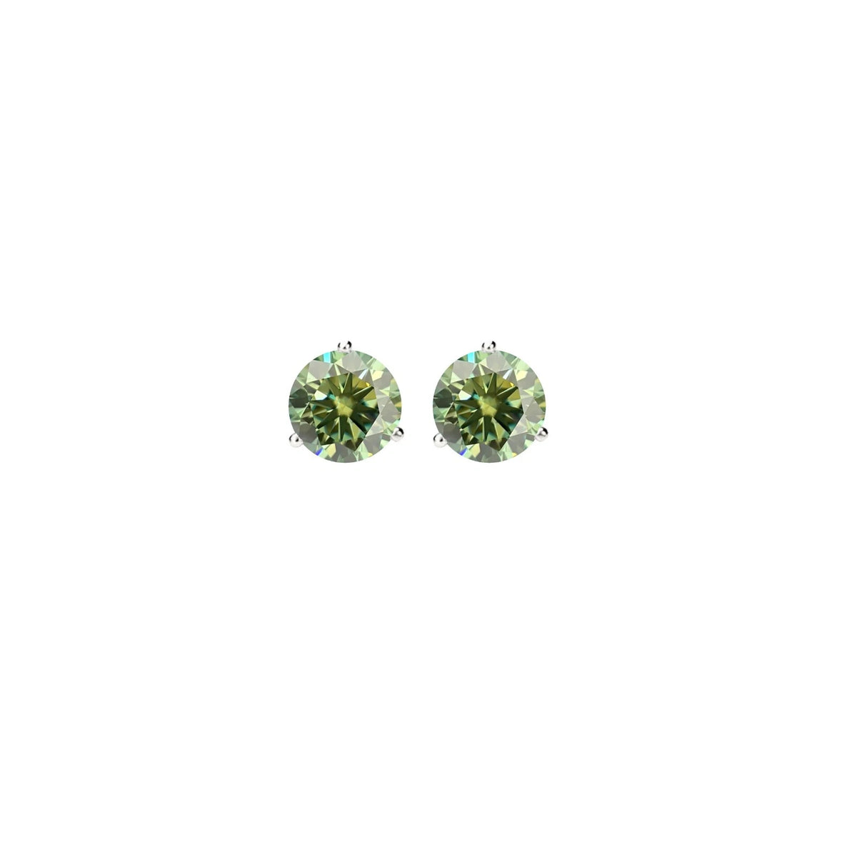 14KGold GRACertifiedD-VVS1 Green Moissanite Martini Push Back Stud Earrings