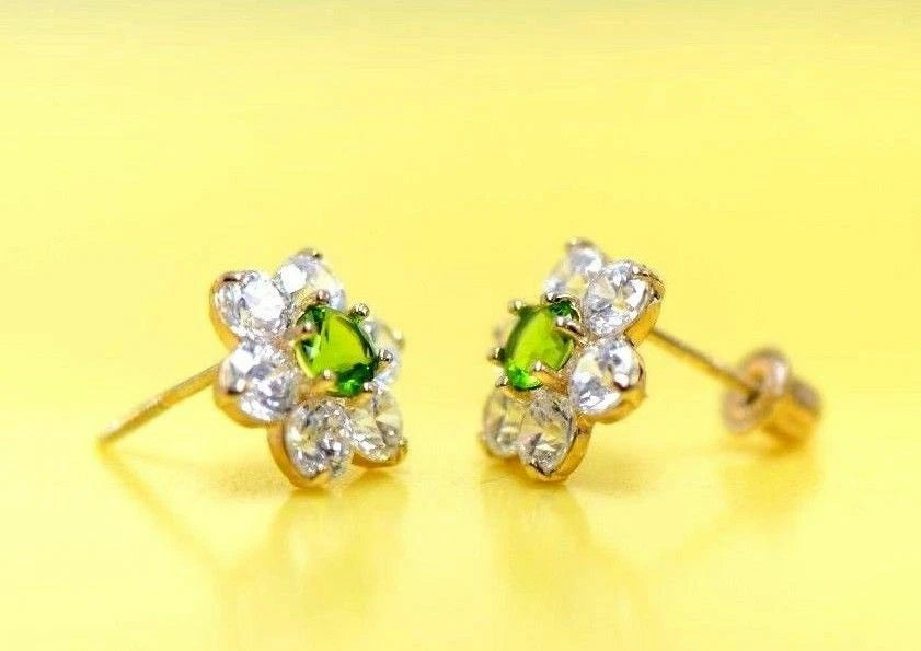 14k White Gold Flower Stud CZ Earrings screw back
