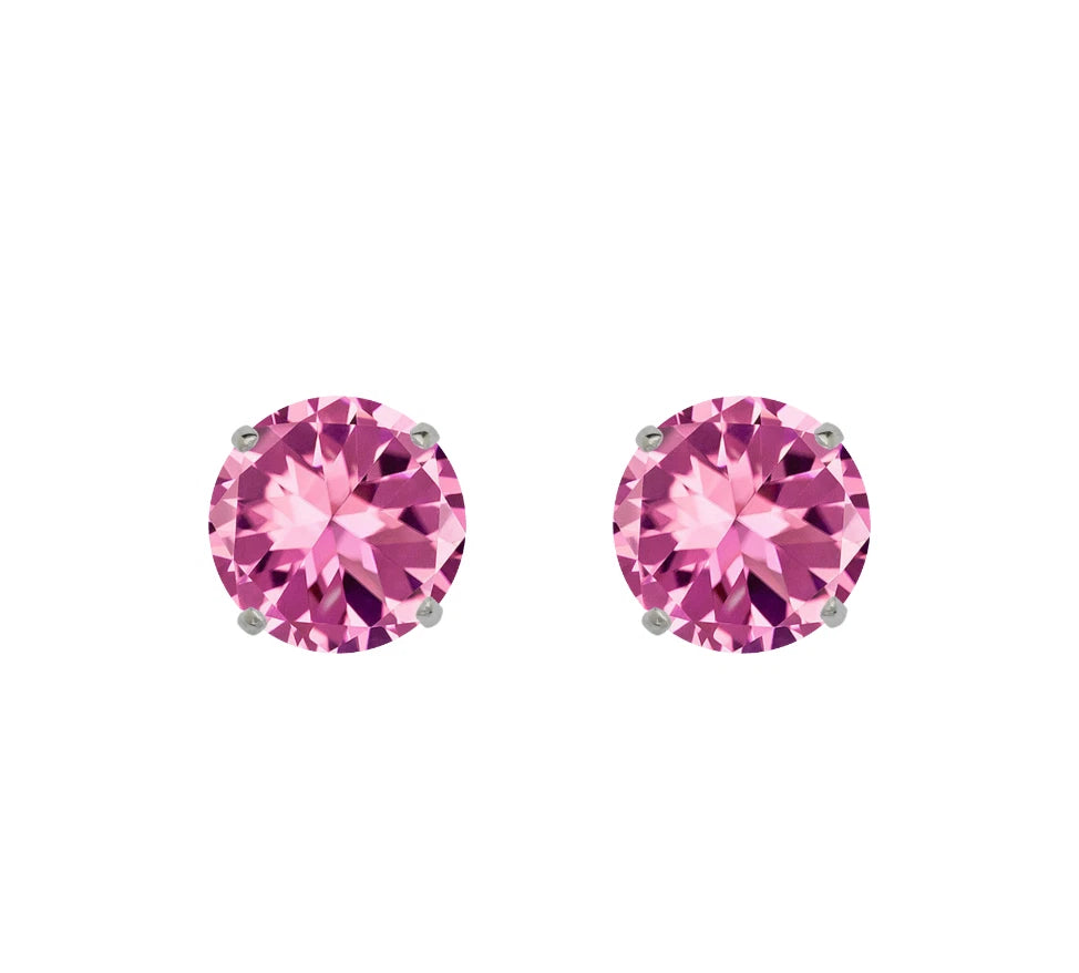 14K Solid White Gold 3mm Round Birthstone Stud Earrings with screw back