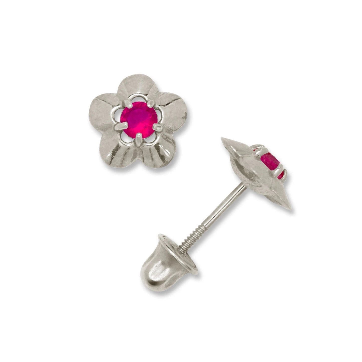 14K Yellow & White Gold Elegant CZ Flower Stud Earrings for Girls