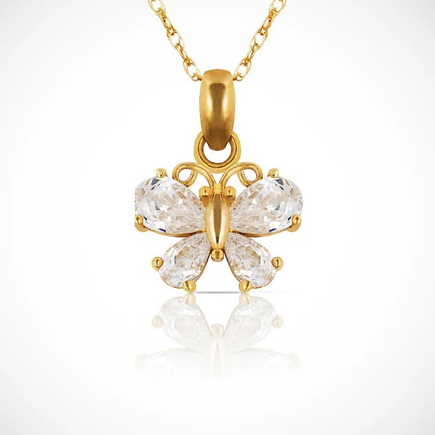 14K Yellow & White Gold Uniquec Butterfly Pendant For Women