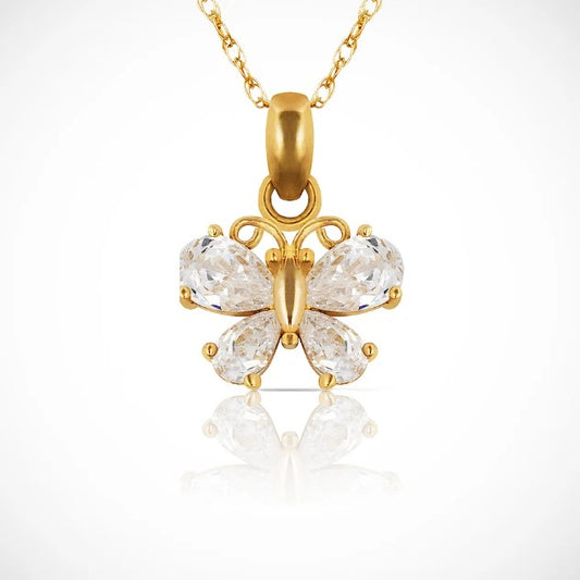 14K Yellow & White Gold Uniquec Butterfly Pendant For Women