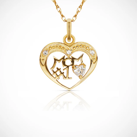 14K Yellow & White Gold Mom Heart Pendant For Women