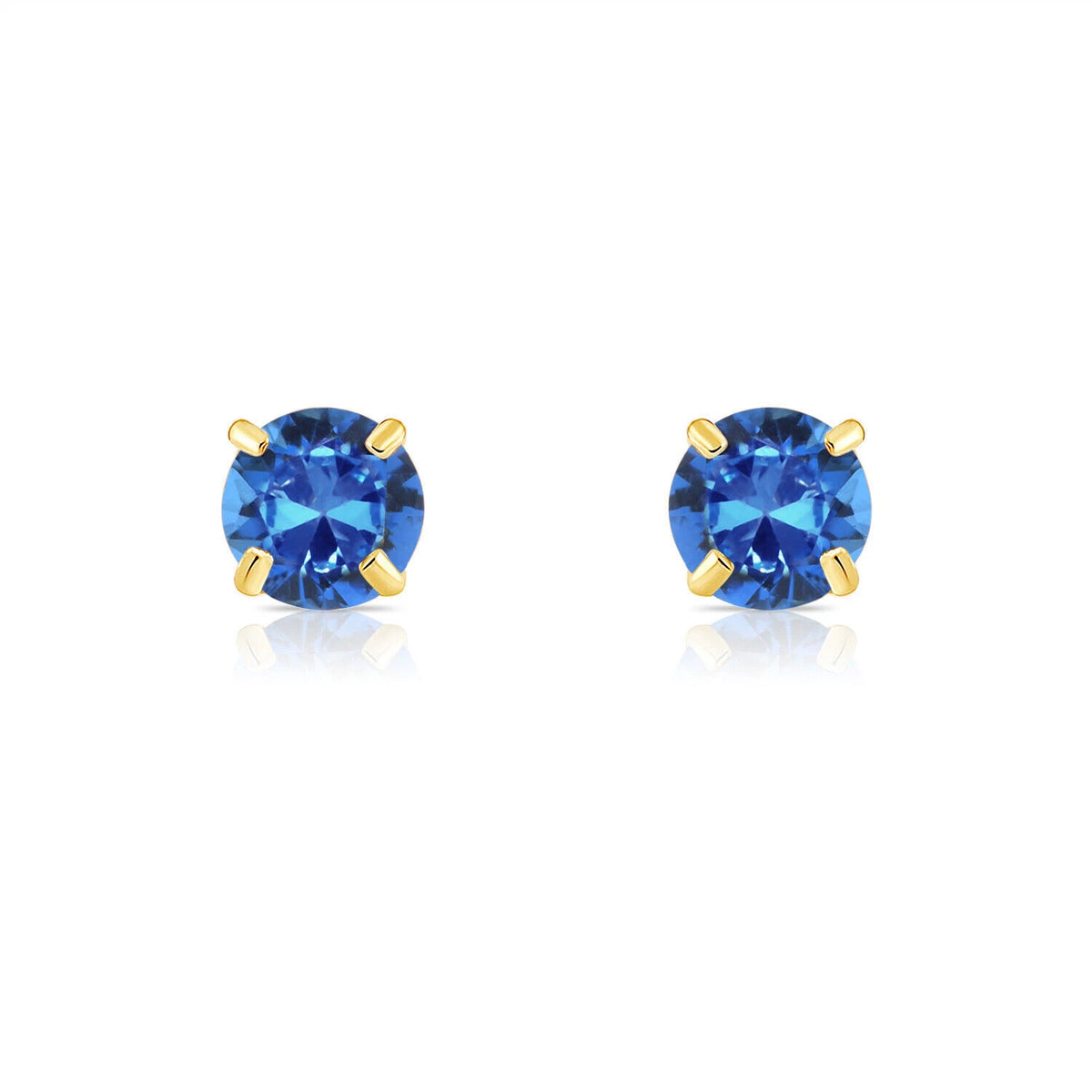 14K Yellow Gold 4mm Round Shaped Birthstone Stud Push Back Earrings for Women