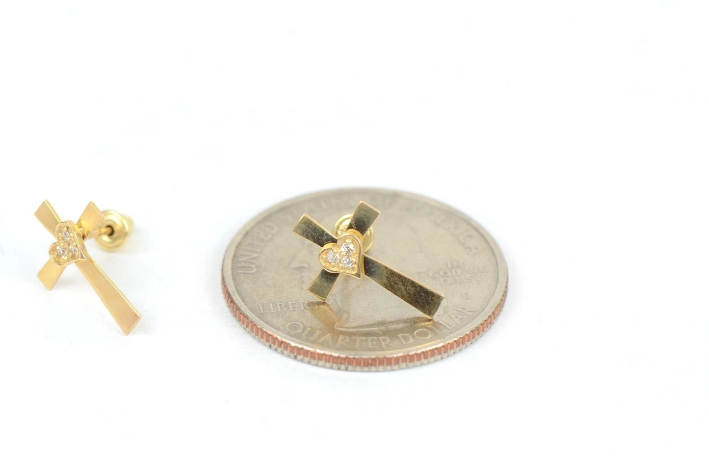 14K Yellow or White Gold Heart CZ Cross