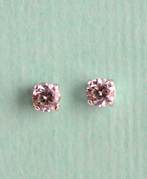 14k Heavy Basket White Gold Round AAA Quality CZ Stud with push back
