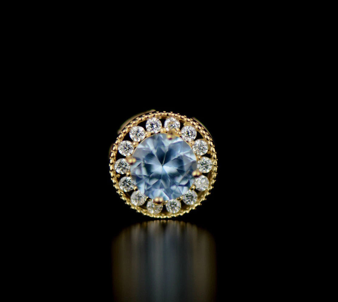 14k Yellow Gold Halo Round Pendant