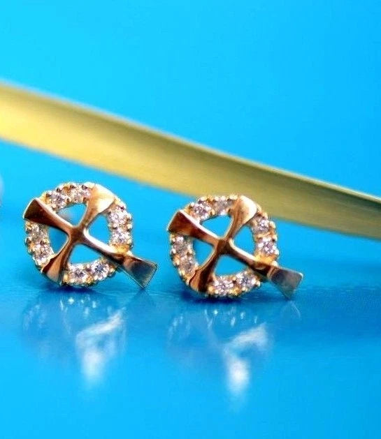 14K White or Yellow Gold Cross CZ Stud Earrings