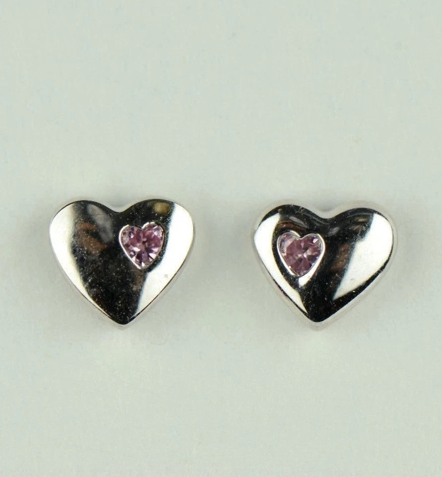 14K White or Yellow Gold Heart One Side Stone Shape CZ Stud Earrings