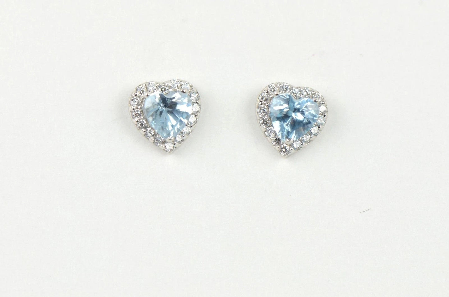 14k Solid White Gold Halo Heart Stud Earrings