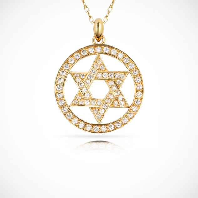 14K Yellow & White Gold Classic Jewish Star Pendant For Women