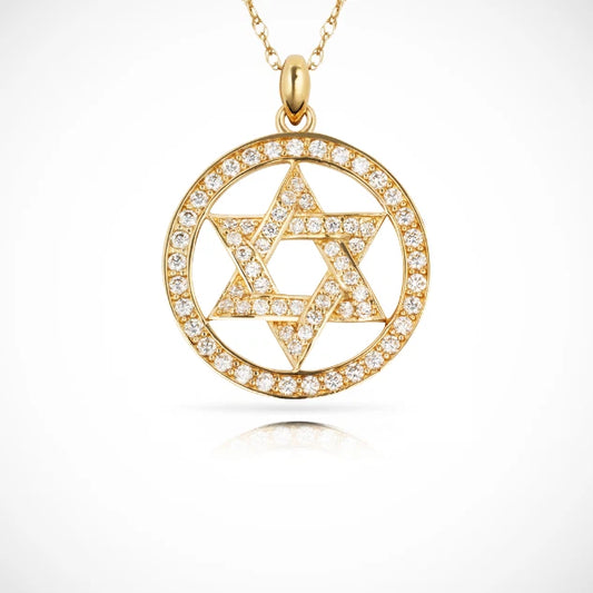 14K Yellow & White Gold Classic Jewish Star Pendant For Women