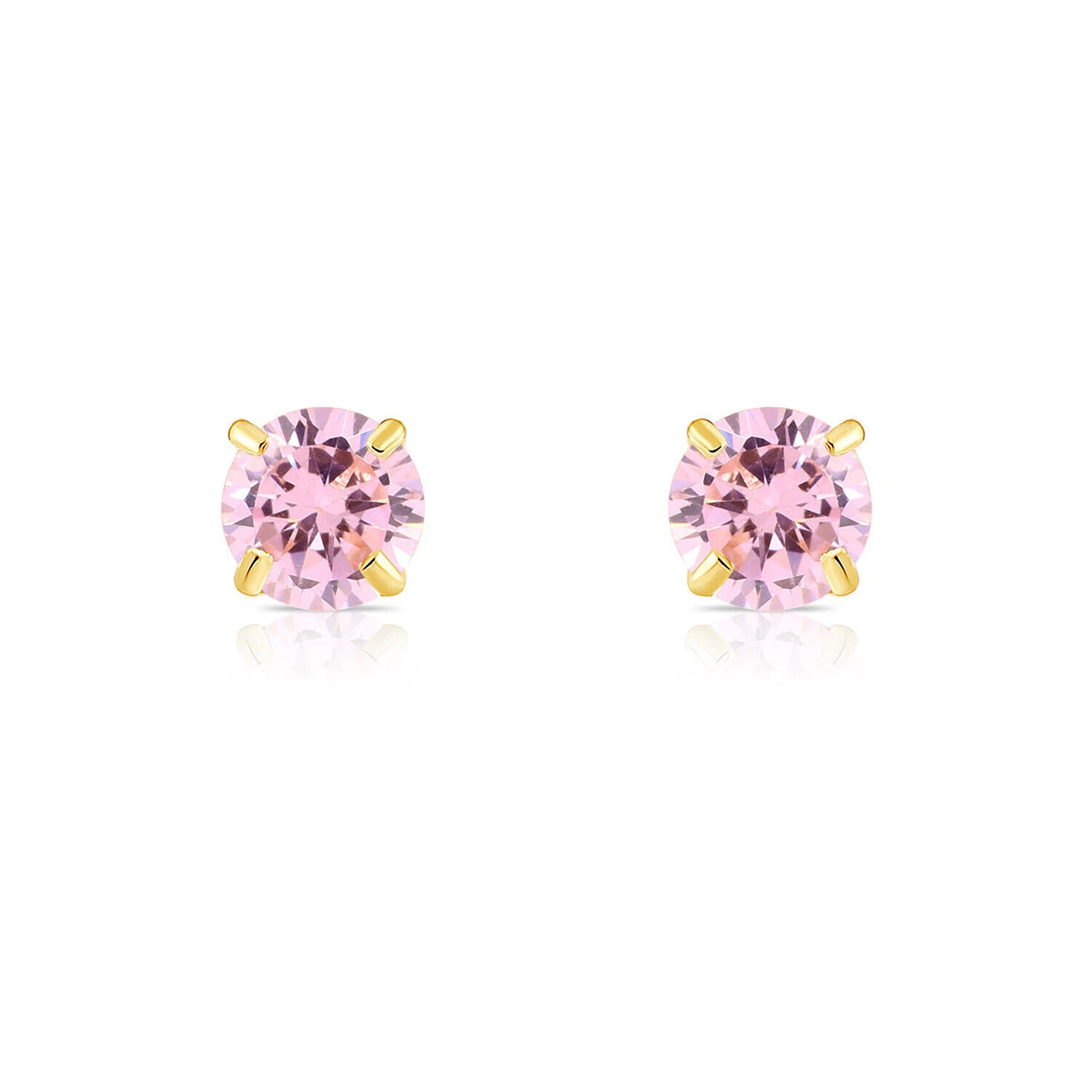 14K Solid Yellow Gold 6mm Round Birthstone Stud Earrings with screw back