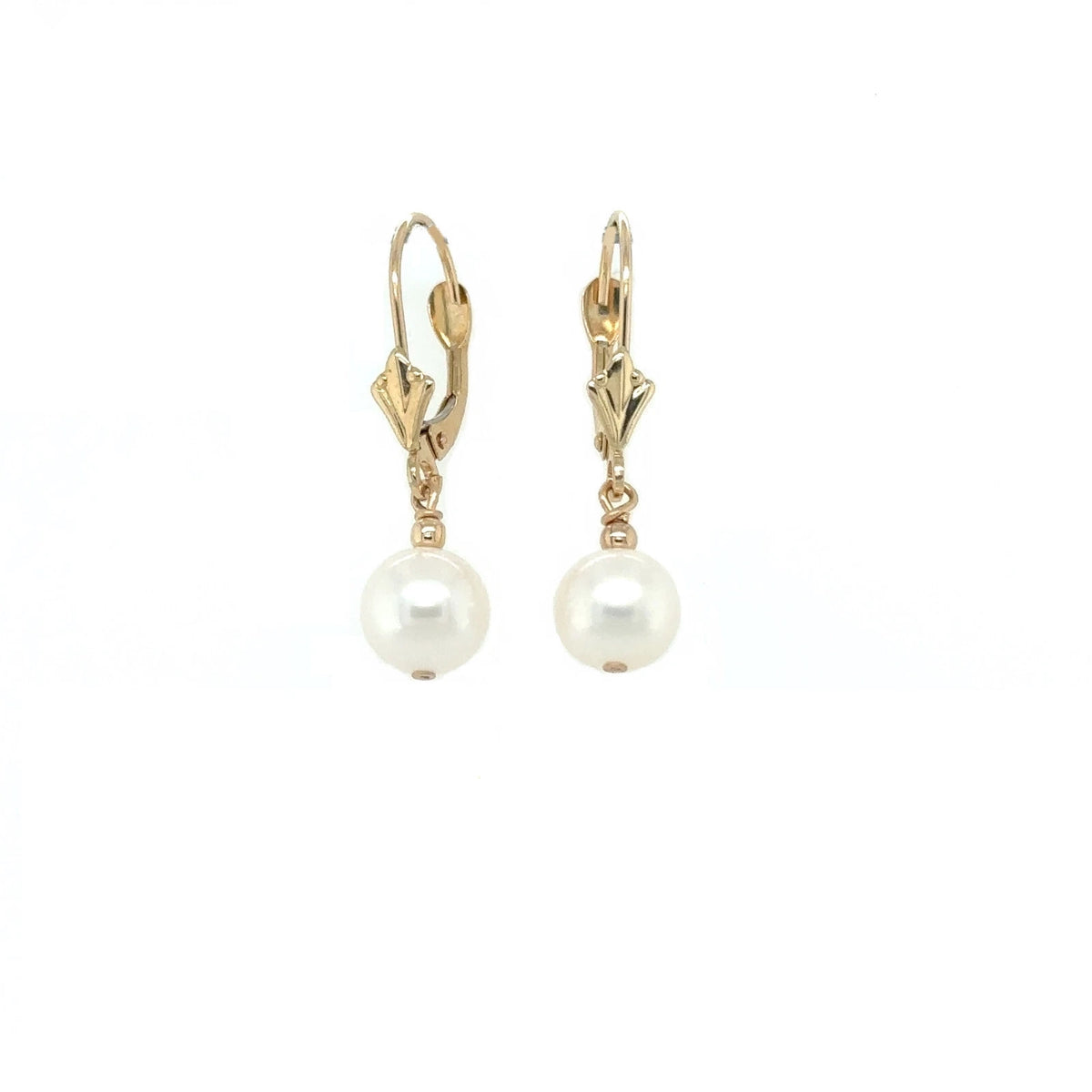 14K Yellow Gold Earrings with Genuine Pearl 7mm