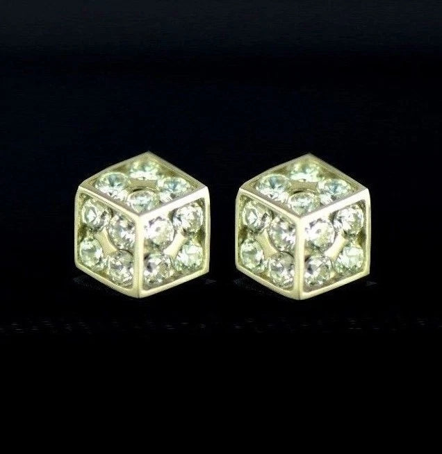 14K Yellow or White Gold Dice Stud Earrings Screw Back
