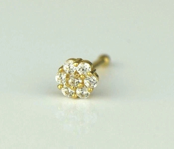 14k Yellow or White Gold Flower Round Nose Piercing