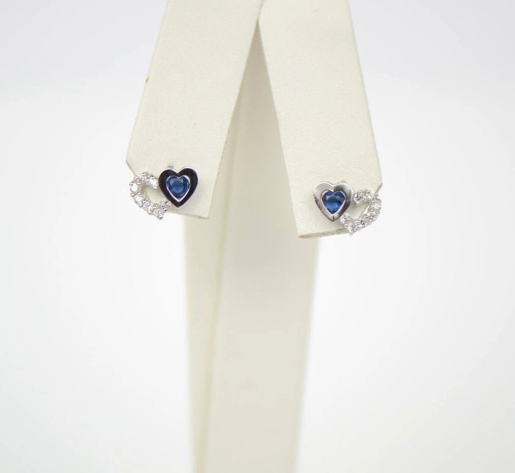 14K White Gold Double Heart Earrings