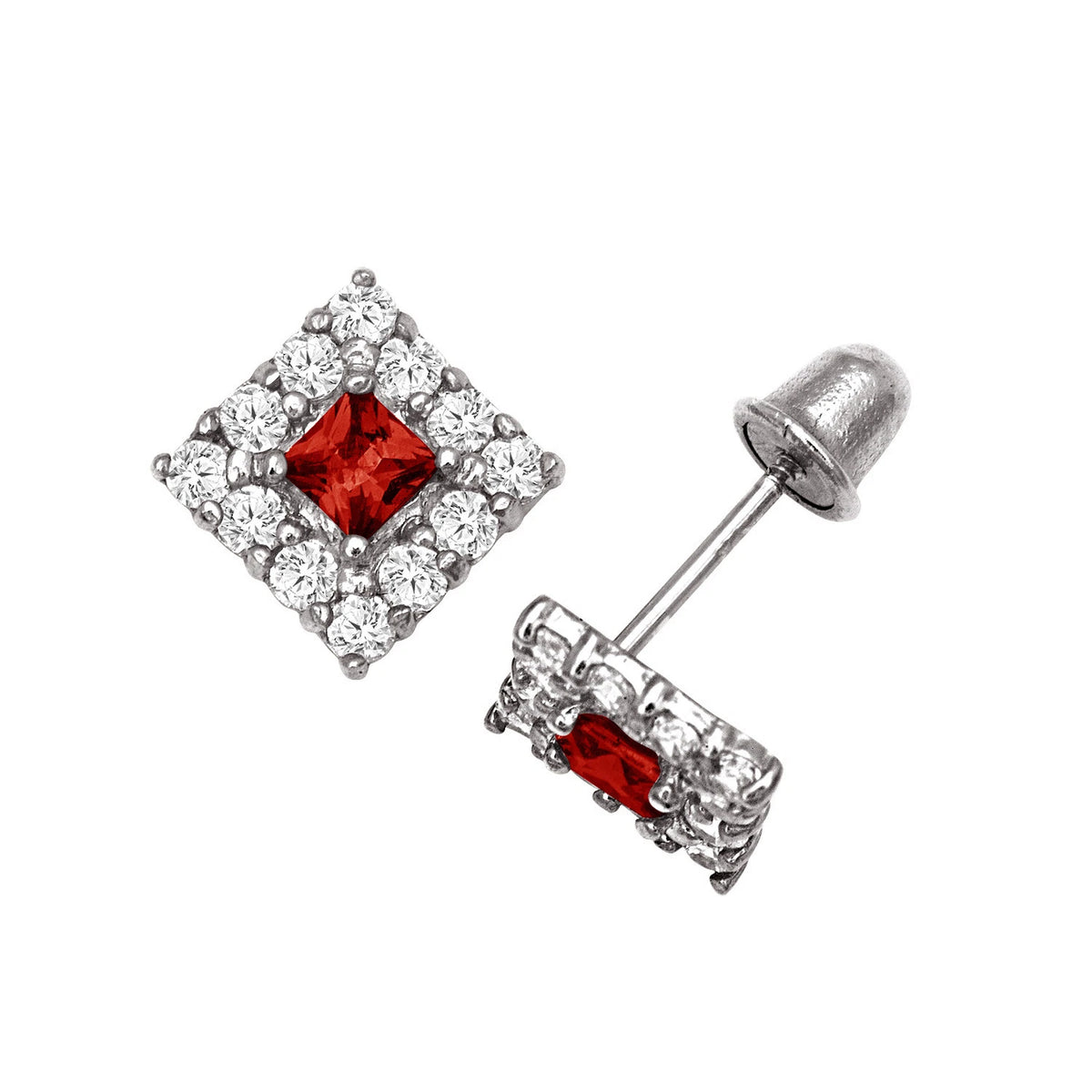 14k Yellow & White Gold CZ Birthstone Stud Screw Back Earrings for Women